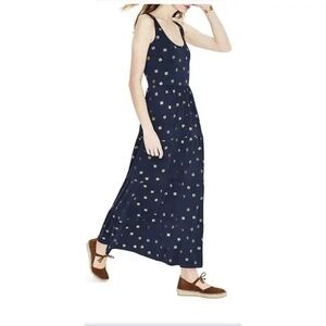 Boden Maya Maxi Dress Navy Jersey Knit Sleeveless Tiered Gold Foil Size 18